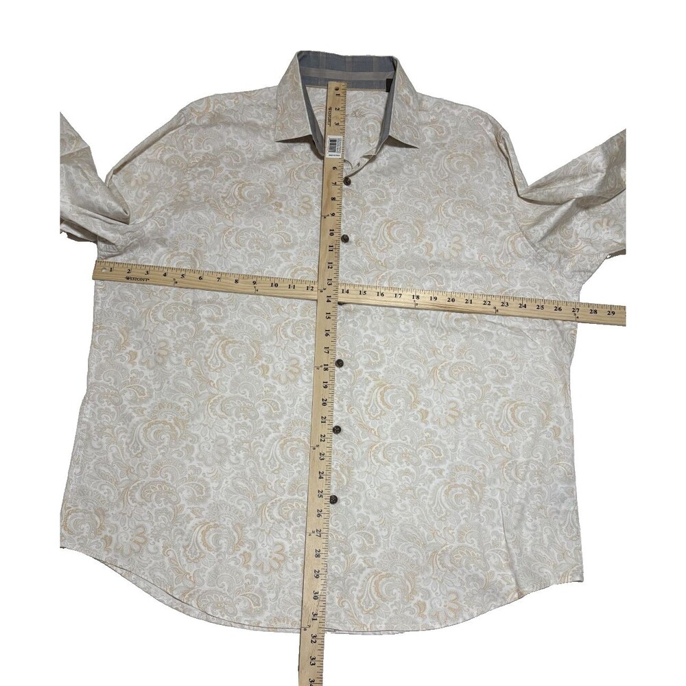 Tasso Elba Paisley Shirt Men's Beige Long Sleeve Button Up Contrasting Sz XXL 18 - Picture 5 of 6